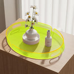 Acrylic Serving Tray with Handles Large Decorative Ottoman Tray 17x13'' Round for Bathroom Food Coffee Fruit Snack Tea Dinner Living Room, Neon Green