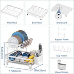 MOUKABAL Dish Drying Rack, 2 Tier Dish Rack, Large Dish Racks for Kitchen Counter, Dish Drainer with Removable Utensil Holder, Drainboard (White)