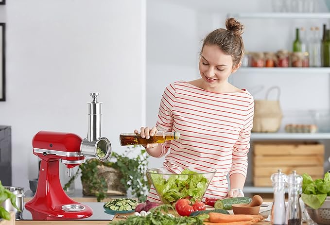 Stainless Steel Slicer Shredder Attachment for KitchenAid Stand Mixer, Large Salad Machine with Vegetable Slicer Cheese Grater Attachments for Kitchen Aid, Dishwasher Safe by Rafbar