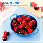 Baderke 4 Pack Mini Colander for Kitchen Plastic Berry Strainer with Double Handles 7.5 x 6 x 3 Inch Small Colander Strainer for Fruits Vegetables Food(Green, Red, Blue, Lemon Yellow)