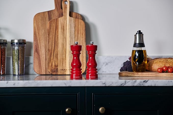 Cole & Mason London Refillable Spice Mill - Kitchen & Home Accessory - Table Black Pepper Grinder - Pepper Mill with Carbon Steel Mechanism - 7", Red Gloss