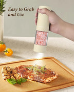 Electric Salt and Pepper Grinder Set - Automatic Refillable Salt and Pepper Grinders with Charging Base & LED Light, 6-Level Adjustable Coarseness with External Dial, Ideal Kitchen Gadget，Beige