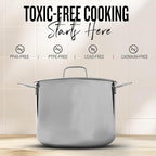 Alva Maestro 8Qt Tri-Ply Stainless Steel Stock Pot, Lid – Induction & Oven Safe, Professional Grade, Even-Heat Cooking – Non-Toxic 18/10 Steel, Dishwasher Safe, Heavy-Duty Soup Pot, Measurement Marks