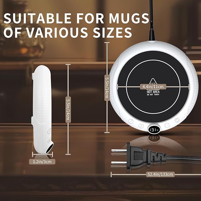 Coffee Mug Warmer, White Elephant Gifts for Adults, Electric Cup Warmer for Desk, Candle Warmer Plate 8-Temp Setting & 1-12H Timer, Stocking Stuffer for Women Men