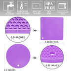 Silicone Silicone Trivet for Hot Dishes, 4 Pack Purple Heat Resistant Silicone Hot Pads Pot Holders for Kitchen Counter Non-Slip Trivets for Hot Pots and Pans, Small Dish Drying Mat & Spoon Rest