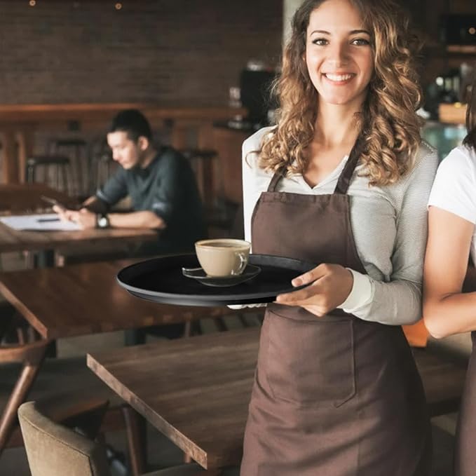 6 Pieces Restaurant Serving Tray, Non Slip Surface Round Tray Plastic Food Meals Server with Raised Edges for Home, Kitchen, Restaurant, Cafeteria, Bar, Hotel (Black, 6 Pcs 11 Inch)