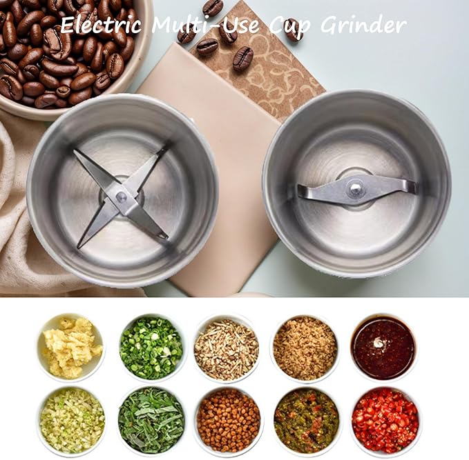 Voltix Electric Multi-Use Cup Grinder, Large Capacity Stainless Steel, Portable Electric Coffee Grinder & Spice Grinder for Home Kitchen, One Touch Coffee Mill for Beans, Spices (Straight Blade)