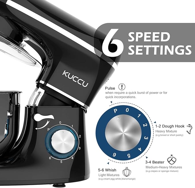 Stand Mixer, 660W, 6-Speed Tilt-Head Food Dough Mixer, Kitchen Electric Mixer with Stainless Steel Bowl,Dough Hook,Whisk, Beater, Egg white separator (6.5-QT, Black)…