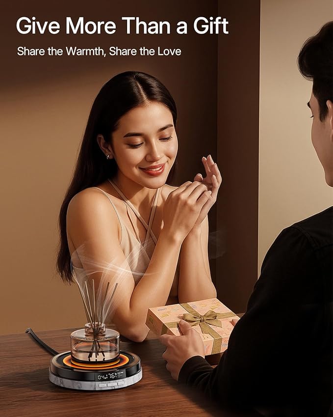 Coffee Mug Warmer for Desk, 50W Fast Heating Cup Warmer with Smart Display, 4 Temps & 12H Timer, Auto Shut Off for Tea, Milk, Hot Drinks - Marble Effect