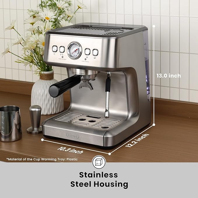 Gevi EzBru 1000C Commercial Grade Espresso Machine | 20Bar Pump + PID Temp Control (Adjustable Shot/Temp) | 58mm Portafilter w/Pressure Gauge | 2.2L Tank & Barista Kit | Home & Café Use