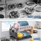 Dish Drying Rack, Stainless Steel Dish Rack, 2-Tier Kitchen Organizers for Dishes, Knives, Cups, Cutting Boards, Detachable Large Capacity Dish Drainer Organizer & Space-Saving Utensil Holder