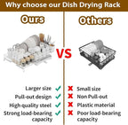 Large Dish Drying Rack - Expandable Dish drainers for Kitchen Counter,Over The Sink Dish Drainer Drying Rack,Rustproof Dish Drainer with Utensil Holder and Drainboard White