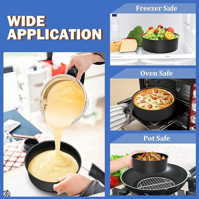 P&P CHEF 8 Inch Cake Pan, Nonstick Round Baking Layer Cake Pans Tins Set for Birthday Wedding, 2.94-Inch Deep Side & One-piece Design, Stainless Steel Core & Easy Clean, Black 3Pcs