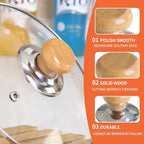 3 Pac Pot Lid Wood Knob, Universal Pot Lid Replacement Knobs,tempered glass pot lid pan cover with wood knob kitchen cooking-Great for Slow Cookers, Skillets and Kitchen Cookware Covers,