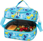 Insulated Kids Dual Compartment Lunch Bags Tote for Girls Boys Toddler Lunch Boxes Pre-School Toddler Kindergarten Picnic Camp Food Cooler Thermal with Strap (Blue Dinos)
