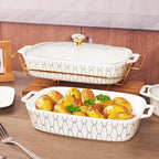 10" x 7" Ceramic Casserole Dish with Glass Lid, 1.3 QT Serving Soup Tureen,Chafing Dish for Buffet, Family Food preserve Tray, Catering Casserole for Party Style