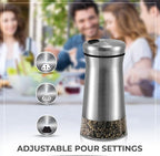 Pepper Shaker or Salt Shaker with Adjustable Pour Holes - Elegant Stainless Steel Spice Dispenser - Perfect for Himalayan, Table Salt, White and Black Pepper (Pepper Shaker)