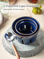 Gomakren Ceramic Berry Basket Set of 2, Round Fruit Bowl with Holes, Small Fruit Basket Containers for Kitchen Counter, Berries, Strawberry, Grape, Cherry - Cobalt Blue