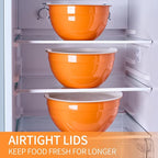 Orange Mixing Bowls with Airtight Lids, Stainless Steel Nesting Mixing Bowls Set of 7, Ideal for Baking, Prepping and Serving Food, Size 7, 3.6, 2.7, 2.1, 1.5, 1.1,0.8 QT, Stackable Design