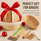 Sourdough Kit – Bread Making Kit with 9" Round & 10" Oval Banneton Bread Proofing Baskets, Dough Whisk, Scoring Tool, Metal Scraper, Silicone Brush, Liners – Sourdough Bread Baking Supplies Set