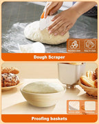 Sourdough Bread Baking Supplies Tools,10 Inch Oval & 9 Inch Round Banneton Bread Proofing Basket Set,Sourdough Starter Kit Gift for Bread Making (white with Starter Jar)