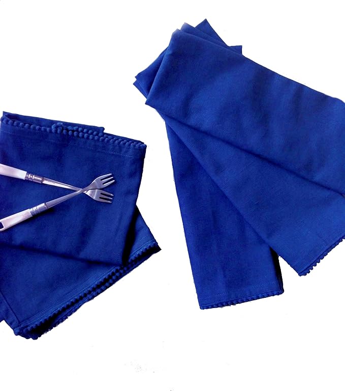 Kitchen Towels 100% Cotton Solid Kitchen Dish Cloths Hand Towel Reusuable Dish Towel for Cleaning & Drying Tea Towels Set with Hanging Loop - 18"x28" -Blue, Pack of 6