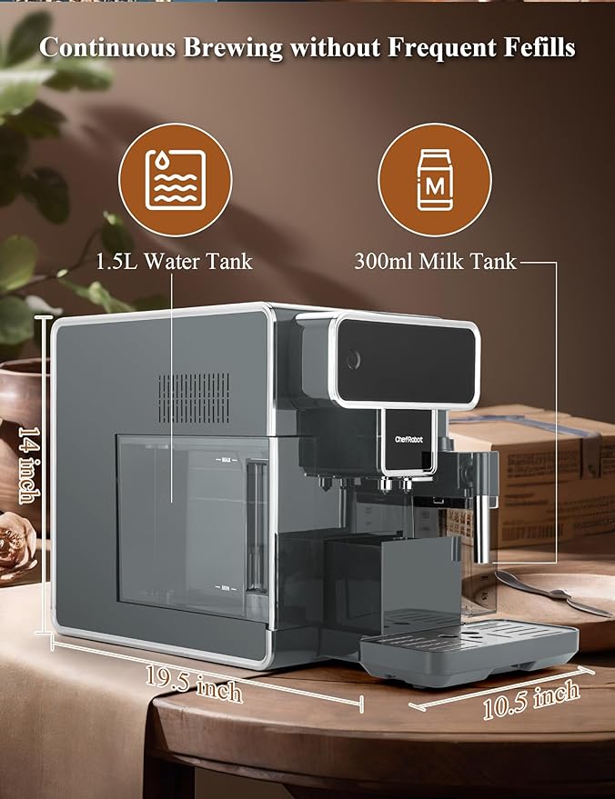 Automatic Espresso Machine Coffee Maker 12 Cup with Grinder Cappuccino Latte Americano Machine with Milk Frother for Home/Office (Gray)