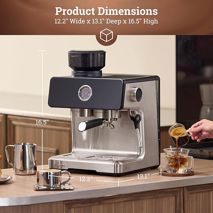 Auto Distribute & Tamp Espresso Machine with Grinder, Barista Coffee Machine with Cold Brew, Milk Frother for Latte, Cappuccino Machine for Home, Easy 2-Step Espresso Brewing for Beginner