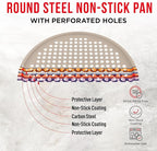 Non-Stick Pizza Pan 1 Pack, 13 Inch Round Carbon Steel Pizza Tray with Perforated Holes for Crispy Crust, PFOAPFOSPTFE Free, Dishwasher & Oven Safe Up To 450°F, Durable Nonstick White Marble Coating