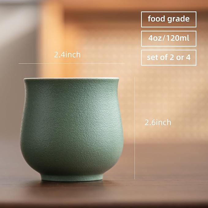 4-Oz Ceramic Espresso Cups Set - Multi-Color, Handle-Free Design for Home & Cafe | Dishwasher-Safe Stoneware Cups (Green, 2)