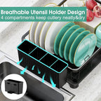 Dish Drying Rack - Space-Saving Dish Rack,Dish Racks for Kitchen Counter with Drainboard, Rustproof Dish Drainer with a Removable 4-Compartment Utensil Holder,Black