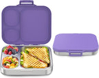 Stainless Steel Bento Box Kids, Leak Proof Metal Bento Lunch Box,3 Compartments 304 Stainless Steel Bento Lunch Containers for School and Office,Dishwasher Safe, BPA-Free(Purple)