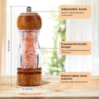 2 Pcs Vintage Wooden Pepper Mill Grinder Set with Base - 6.3 inches Acrylic Salt & Pepper Shakers with Adjustable Coarseness, Refillable Manual Ceramic Core Grinder for Kitchen, Home, Gift