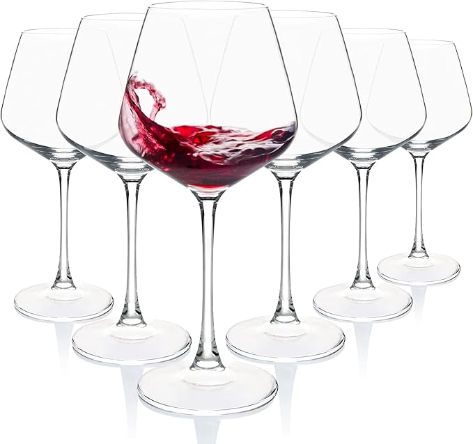UMI UMIZILI Wine Glasses 15.5oz, Set of 6 Wine Glass for Red White Wine, Long Stem Glassware, Clear, Dishwasher Safe