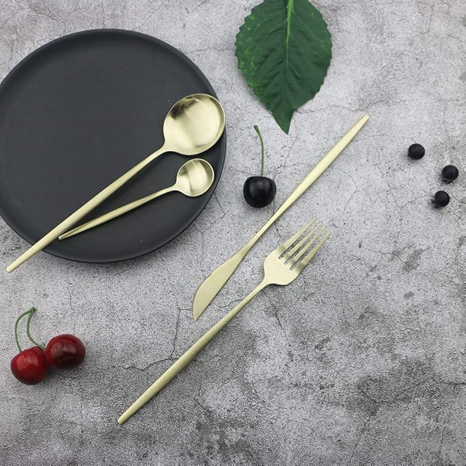 JASHII Silverware Set, 24-Piece Stainless Steel Flatware Set,Kitchen Utensil Set Service for 6,Tableware Cutlery Set for Home, Dishwasher Safe (Matte Champagne gold)