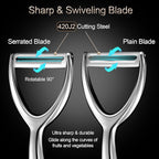 Vegetable Peeler Stainless Steel, Premium Potato Peelers for Kitchen, Ultra Sharp Veggie Fruit Peeler, Carrot Peeler Ergonomic Non-Slip Handle Y Peelers - 5 Years Warranty (Serrated + Plain)