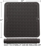 Silicone Dish Drying Mat for Multiple Usage,Easy clean,Eco-friendly,Heat-resistant Silicone Mat for Kitchen Counter or Sink,Refrigerator or Drawer liner Coffee M 12 inches x 12 inches