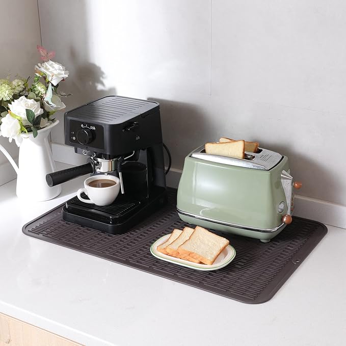 Silicone Dish Drying Mat for Multiple Usage,Easy clean,Eco-friendly,Heat-resistant Silicone Mat for Kitchen Counter or Sink,Refrigerator or Drawer Liner Coffee 3XL 28 inches x 18 inches