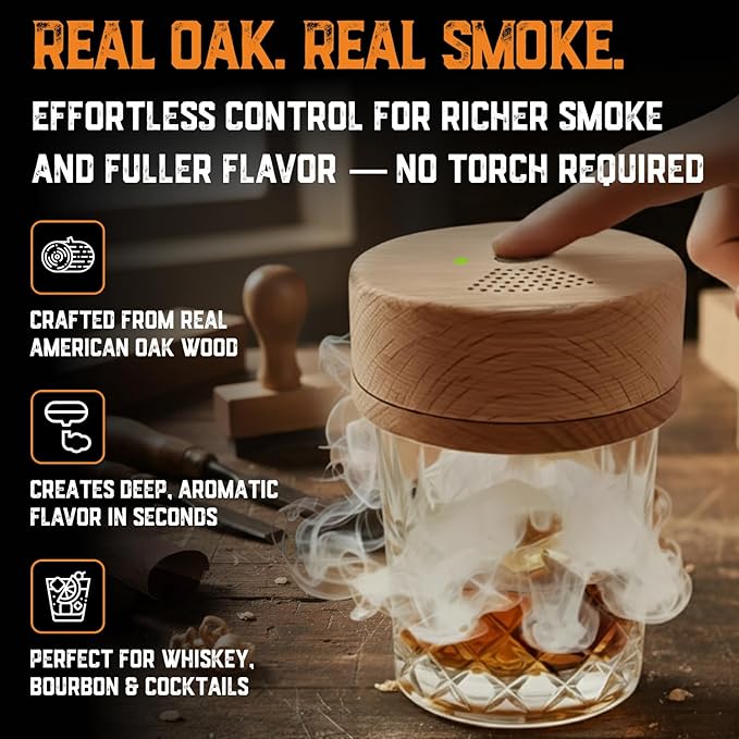 Electric Whiskey Smoker Kit - Whiskey Gifts for Men Dad - Premium Amarena Cherries, Syrup, Orange Dried Slices and 8 Flavors Wood Chips - Old Fashioned Cocktail Smoker kit