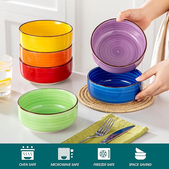 vancasso Bonita Cereal Bowls Set of 6, 24 Oz Ceramic Bowls for Kitchen, Dishwasher & Microwave Safe Bowls for Soup, Cereal, Dessert, Fruit, Warm Colored Bowl Set
