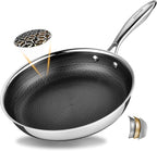 11" Non Stick Frying Pans, Stainless Steel Pan, Ceramic Skillet with Stay-Cool Handle, Non Toxic, PFAS PFOA PTFE Free, Dishwasher Safe, Induction, Compatible with All Cooktops