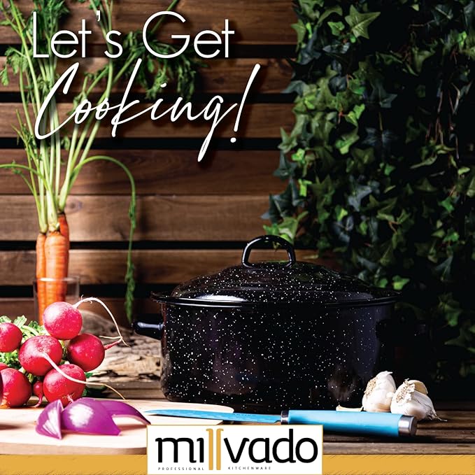 Granite 5 Qt Stockpot, Nonstick Soup Pot With Lid, Speckled Enamel Ware Cookware, Large Stock Pot For Boiling and Cooking, Big Granite Cooking Pot for Stovetop, Campfire, Outdoor Stove