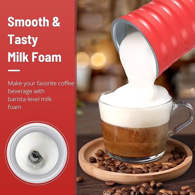 Milk Frother, Paris Rhône 4-in-1 Milk Steamer and Frother, Hot & Cold Foam Milk Warmer with Temperature Control, Auto Shut-Off Frothers for Coffee, Latte, Cappuccino, Macchiato