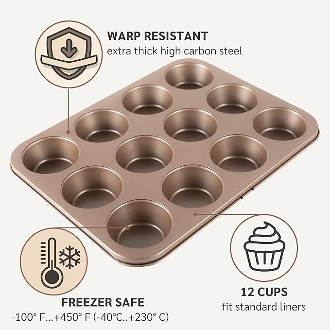 Premium PFOA free Nonstick Baking Pans Bundle of 4 items: 13 x 18 inch Half Baking Sheet Set of 2, 5 x 9 inch Loaf Bread Pan, 9 x 13 inches Cake Baking Pan