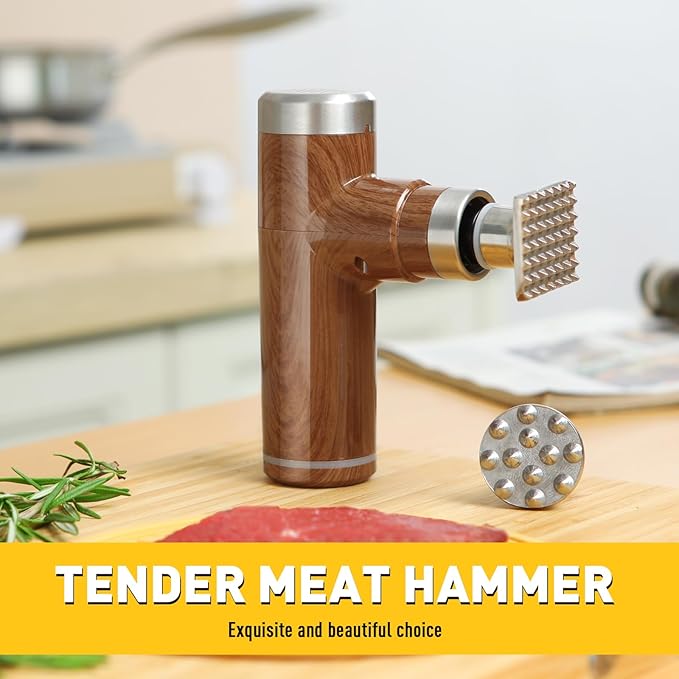 Electric Meat Tenderizer Tool,Cordless Meat Tenderizer Machine with 2 Stainless Steel Meat Mallet,Kitchen Essentials For Tenderizing Steak/Beef/Chicken Chops (brown)