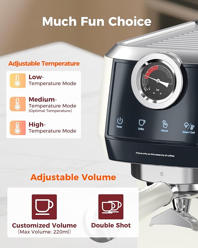 Tuni E2 𝑬𝒔𝒑𝒓𝒆𝒔𝒔𝒐 𝑴𝒂𝒄𝒉𝒊𝒏𝒆 with G1 Noir 𝑪𝒐𝒏𝒊𝒄𝒂𝒍 𝑪𝒐𝒇𝒇𝒆𝒆 𝑮𝒓𝒊𝒏𝒅𝒆𝒓 Combo Set, 20Bar 58mm Dual Boiler Coffee Maker, 48 Grinding Settings Burr Mill