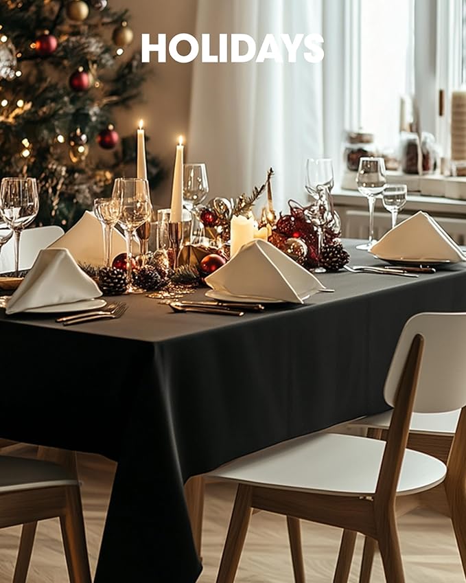 Pureegg Rectangle Table Cloth 60" x 84" – Durable Polyester Tablecloth Offers Reusable & Washable Protection, Ideal for Outdoor Party, Picnic, Wedding, Banquet and Birthday, 1 Pack, Black