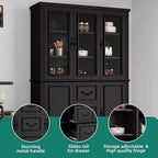 YITAHOME 71" H x 47" W Kitchen Pantry with 3 Drawers, Large Storage Cabinet with 3 Glass Doors & Adjustable Shelves, Freestanding Tall Display China Cabinet for Living & Dining Room, Black