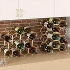 Buruis Countertop Wine Rack, 14-Bottle Modern Freestanding Metal Holder for Red and White Wine, Tabletop, Kitchen, Bar, and Cabinet Storage (Gold)