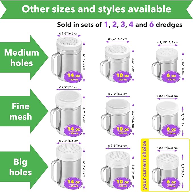 CUSINIUM 6oz Metal Parmesan Cheese Shakers with Large Holes - With Handle - Chili Flakes Dispensers - Pizza Shakers - Pack of 3 | Style: Coarse